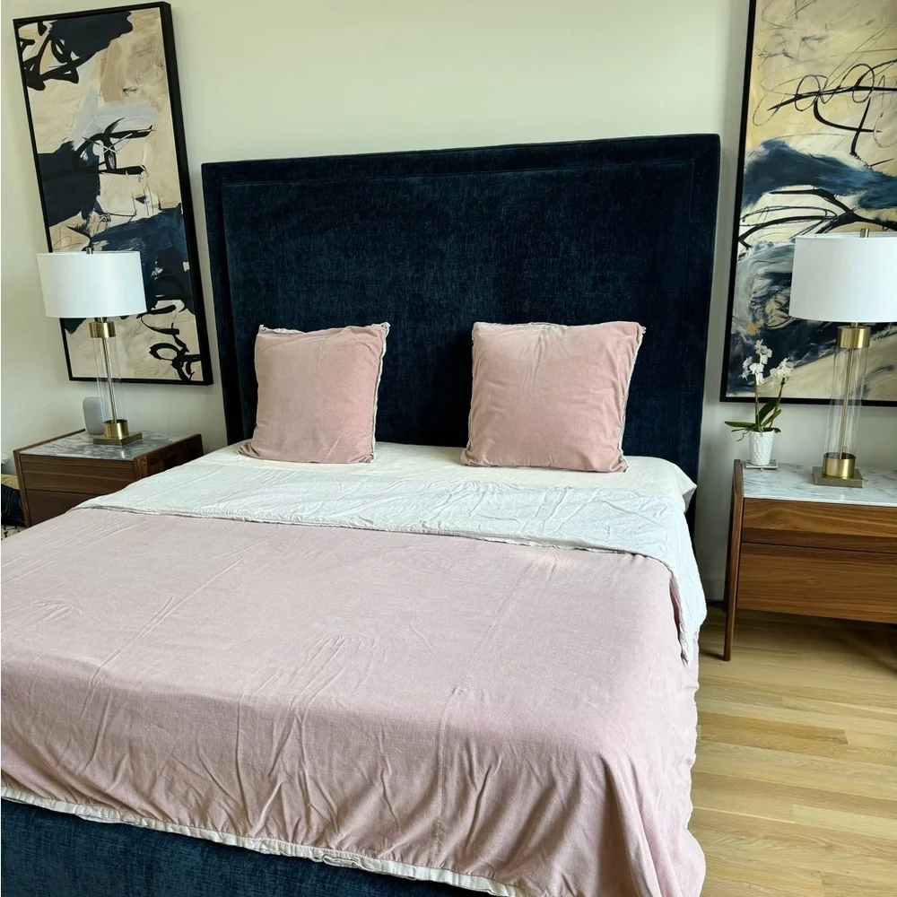 West Elm King Velvet Duvet Cover Set - Reversible Mauve/Beige